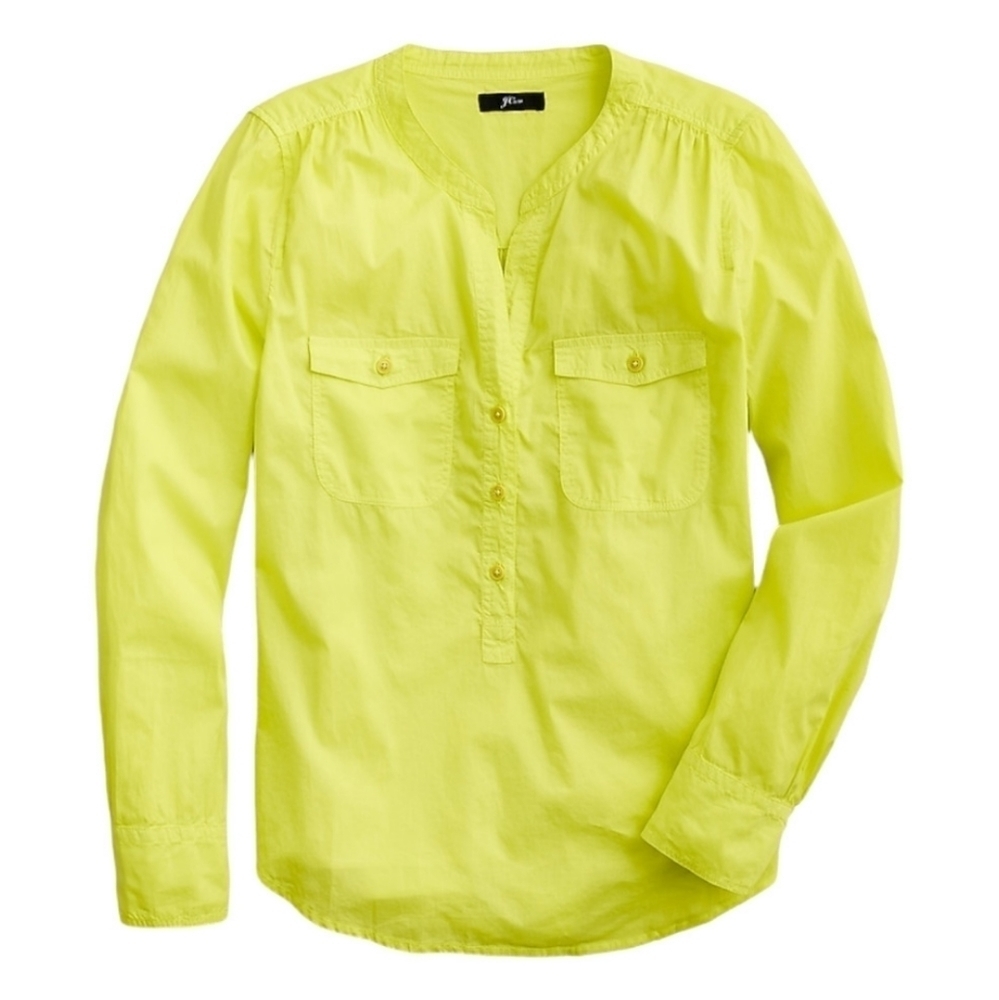 J.Crew Bright Kiwi Garment-Dyed Popover Henley Top Long Sleeve Pockets Front - Picture 6 of 6